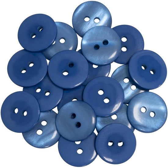 Set di 20 chiodi a testa rotonda Ø12,5 mm con 2 fori L20 20L - colore blu - di plastica - articoli per confezione per cucire abbigliamento moda decorazione