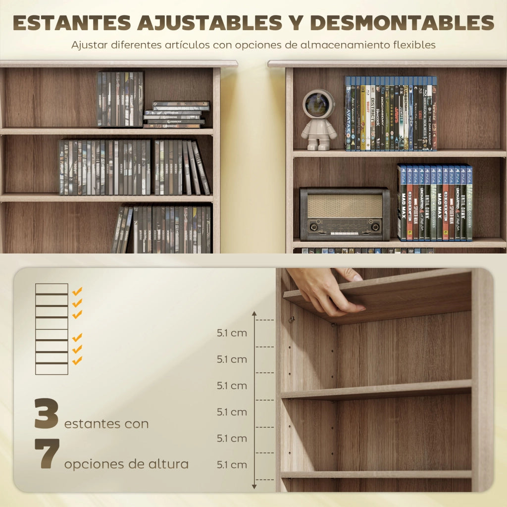 Libreria per CD DVD ¨C Xylo ¨C legno naturale 8 scomparti ripiani regolabili 58x24x126 cm