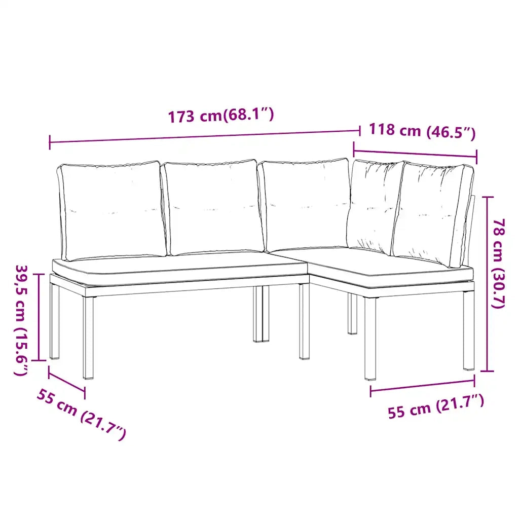 vidaXL Panche Giardino con Cuscini 2pz Nere Acciaio Verniciato Polvere