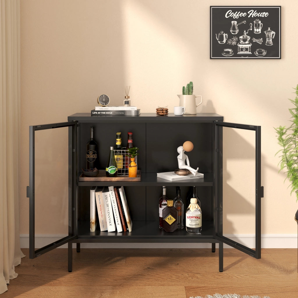 Armadietto con Vetrina Borshavisa Credenza con 2 Ante in Vetro 80x80x35 cm [en.casa]