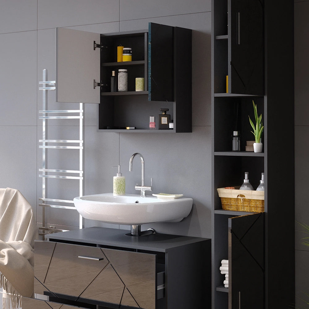 Vicco Set mobili bagno Antracite lucido 3 parti, con cassettiera e colonna