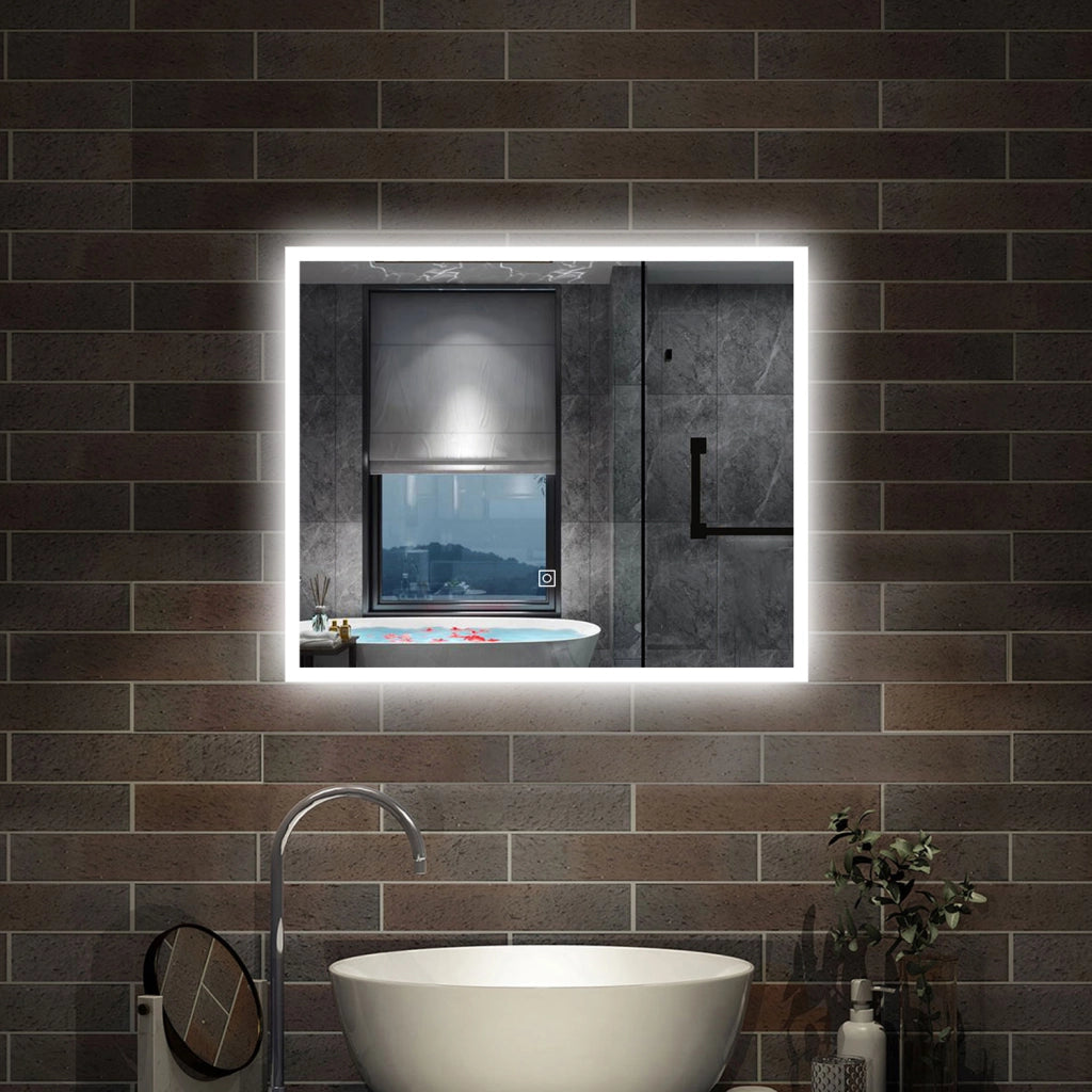 specchio rettangolare 80x60 cm con luce led, antiappannamento e touch