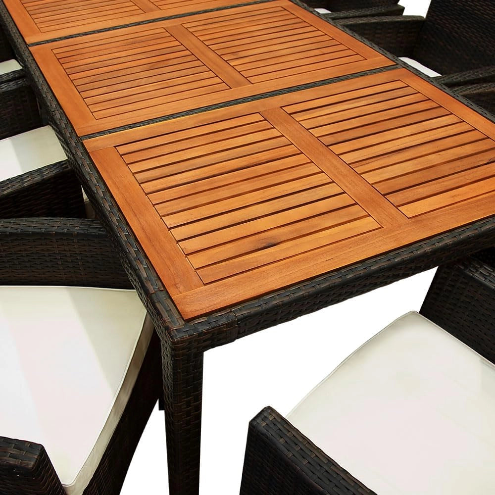 Set di Mobili da Giardino 8 Sedie incl. Cuscini da 7 cm con Tavolo 190x90 cm Mobili da Esterno per Terrazza Resistenti in Polyrattan Legno di Acacia per Balcone Lounge