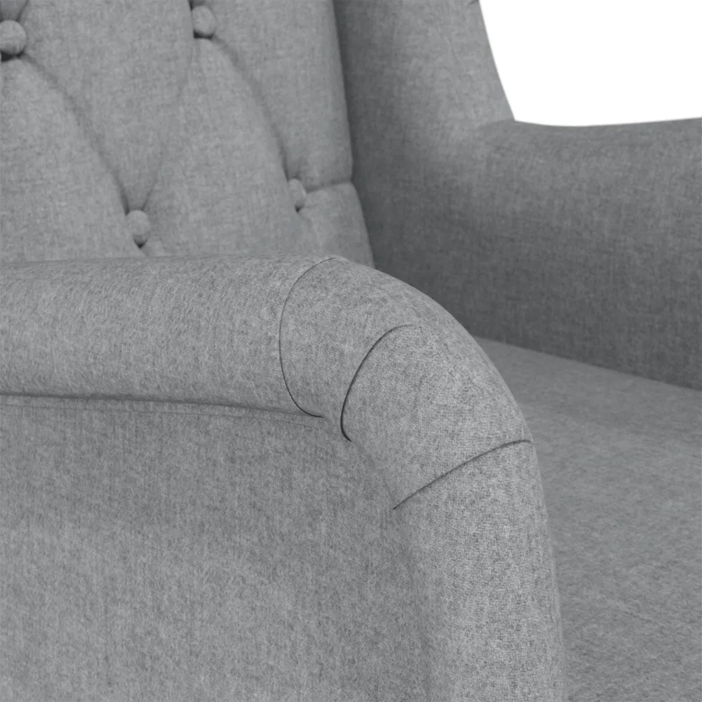 Poltrona Gambe a Dondolo | Sedia Relax Legno di Hevea Grigio Chiaro Tessuto
