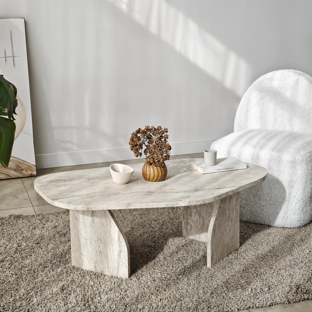 Lozza, Tavolino da Salotto Forma Ovale, 100x60x35h cm Bianco Marmo