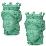 Coppia di Vasi Teste di Moro in Resina colore Menta, altezza 28 cm