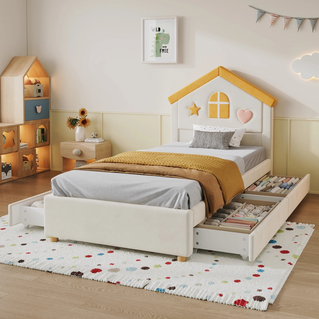 letto per bambini velluto beige 90 x 200 cm