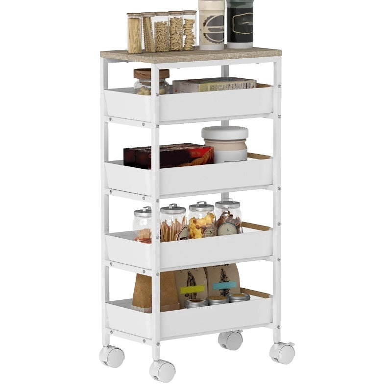 Carrello cucina bianco a 5 livelli con 4 cassetti