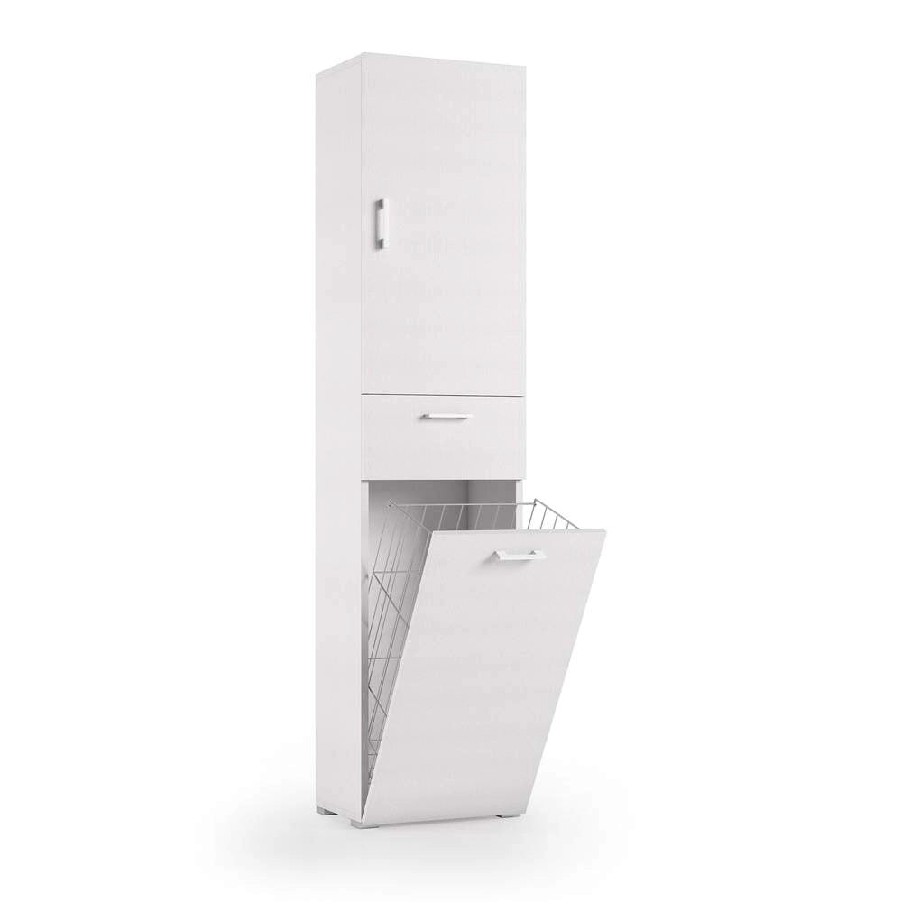 Mobile Lavanderia con Cestello Porta Biancheria Bianco