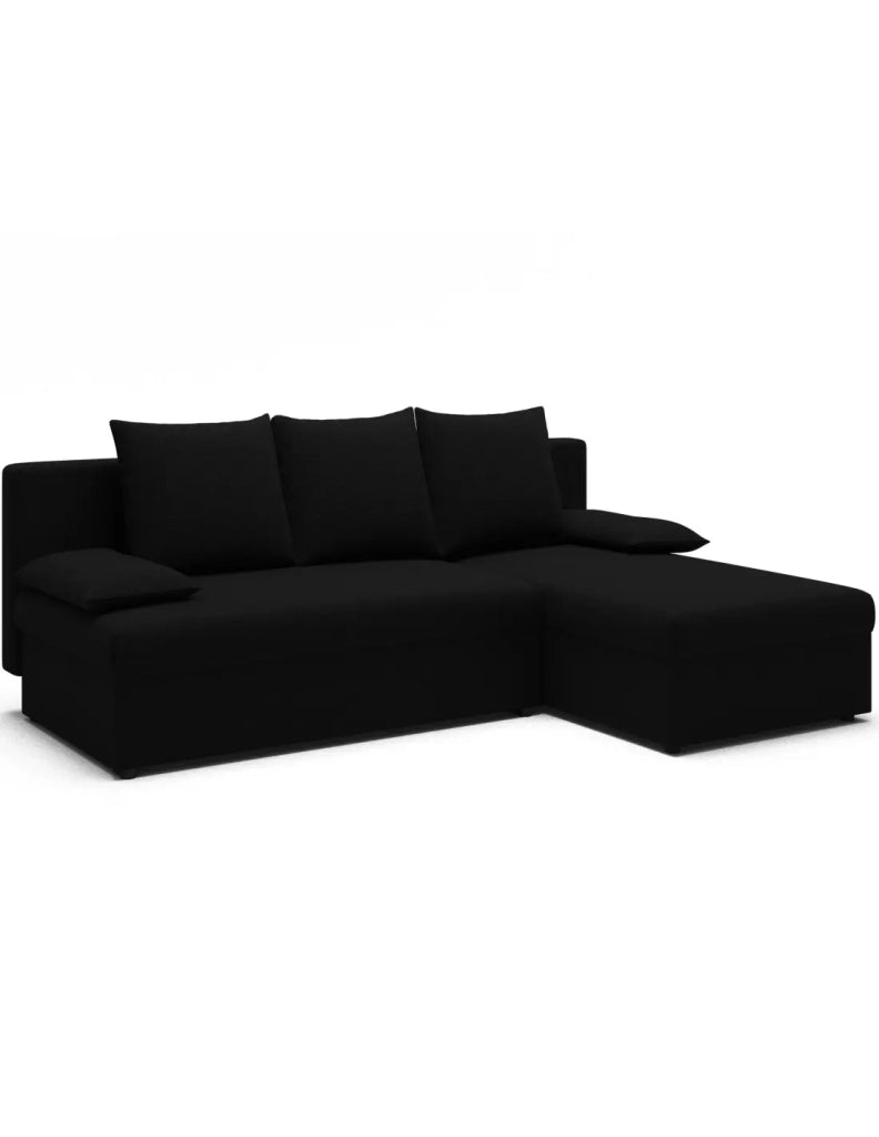 Divano ad angolo Nero 3 posti chaise longue universale 206x90x146cm GINA