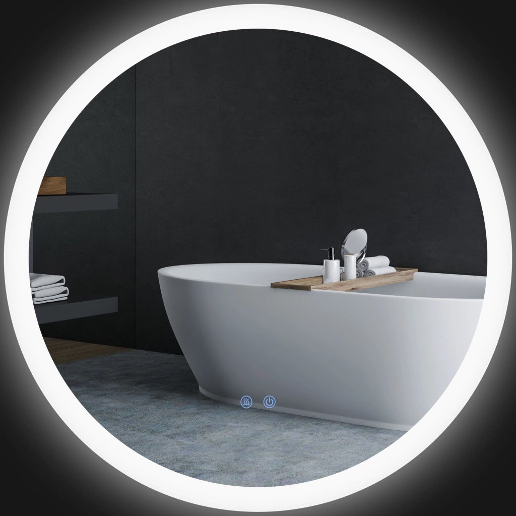 Specchio da bagno LED rotondo con antibu¨¦e 70 cm ¨C zephmum ¨C bianco argento 35W