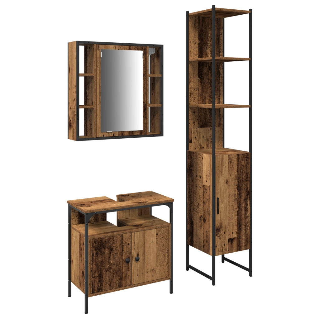 Mobiletto da Bagno con Lavabo Integrato in Legno Antico