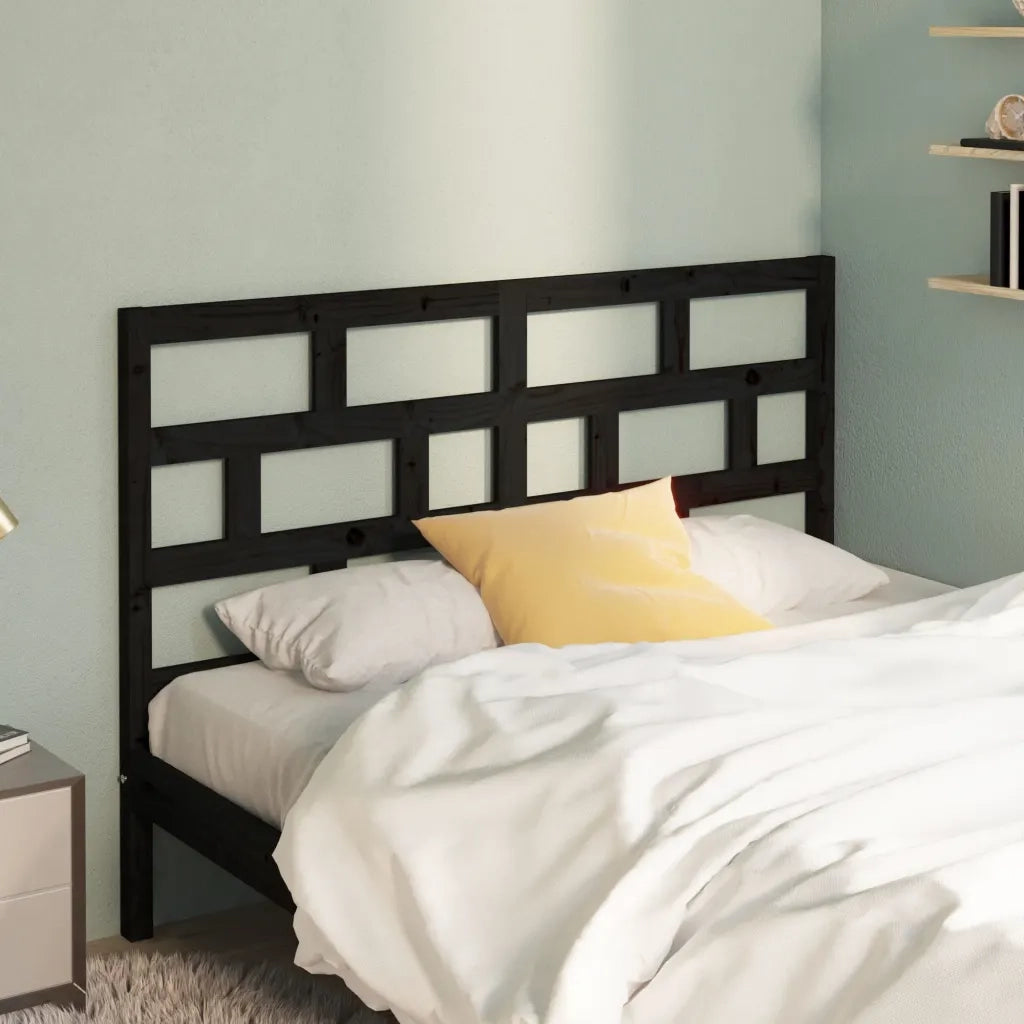 Testiera per Letto Nera 126x4x100 cm in Legno Massello di Pino 814198