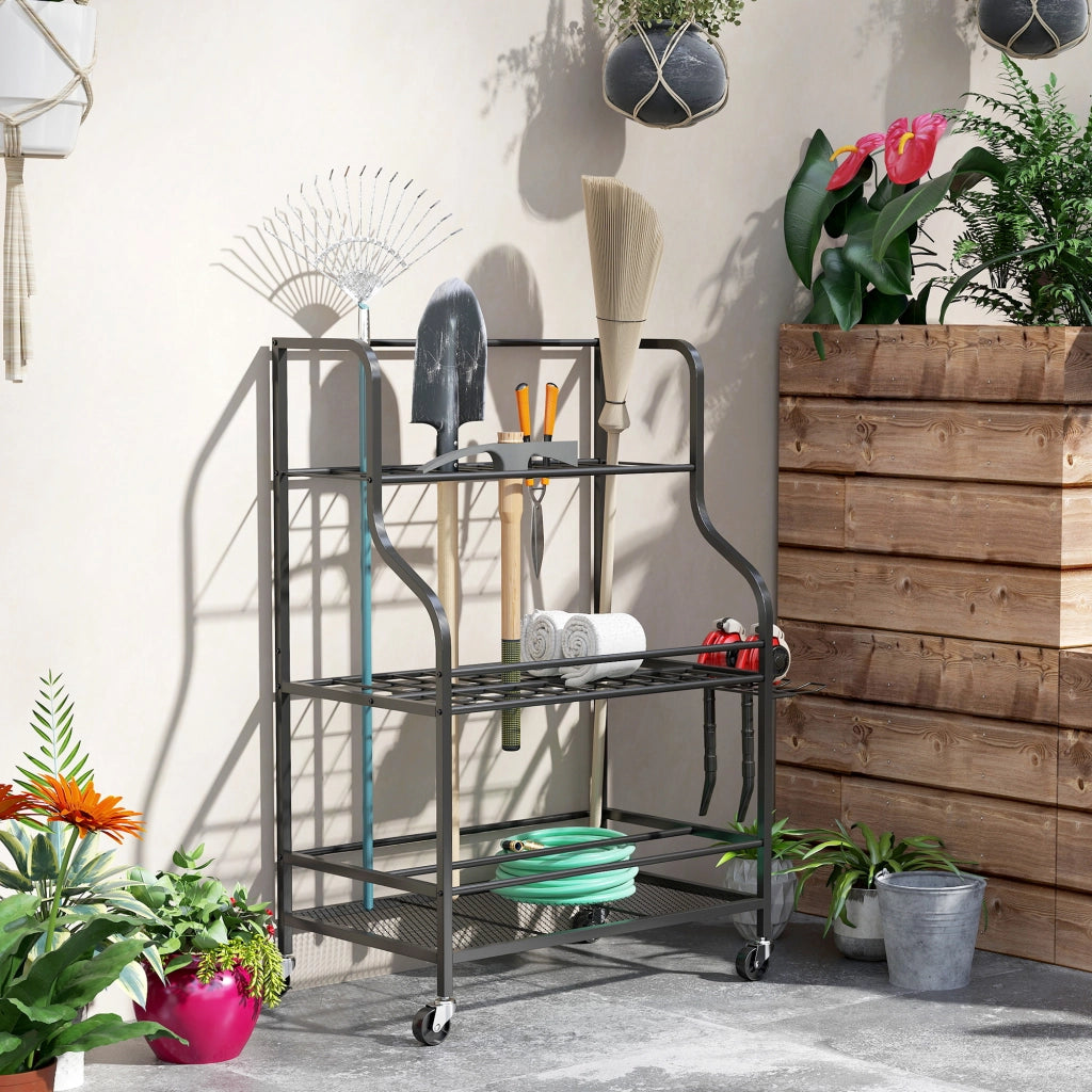 Organizzatore per attrezzi da giardino 3 livelli ¨C zephmum ¨C 77x40x97 cm nero