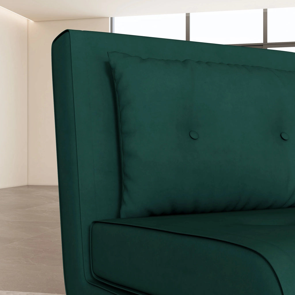 Fauteuil convertible 3 in 1 con schienale regolabile a 180° e cuscino, con gambe in acciaio, in poliestere verde scuro