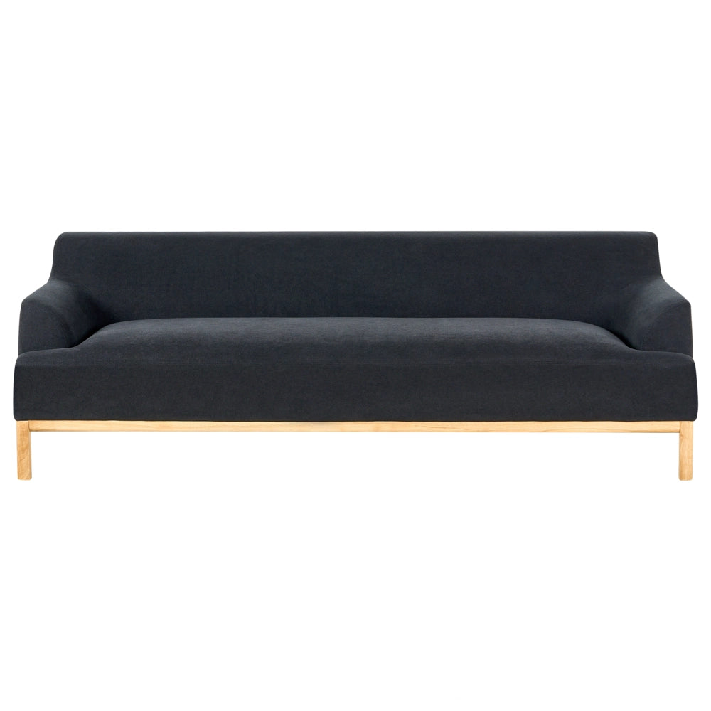 Divano a 3 posti in tessuto nero con gambe in legno stile elegante soggiorno