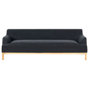 Divano a 3 posti in tessuto nero con gambe in legno stile elegante soggiorno