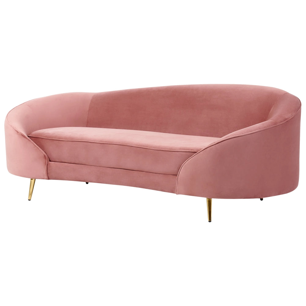 Divano velluto rosa glamour curvo stile retrò a 2 posti gambe metallo dorato