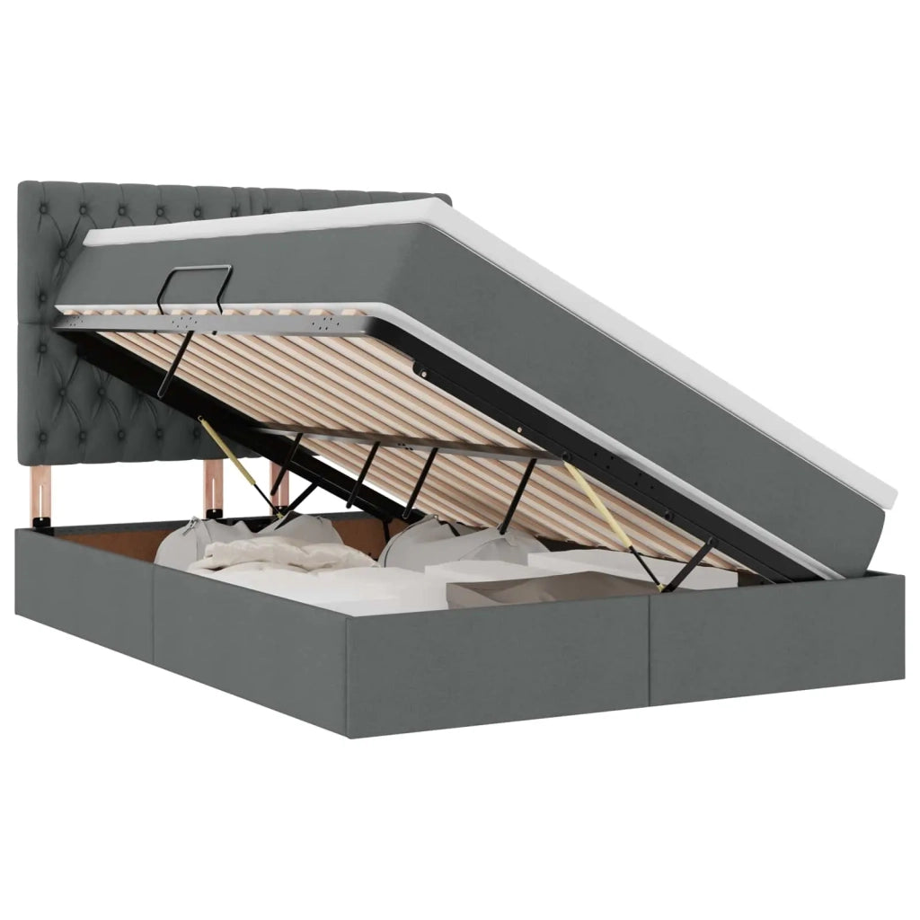 Letto con contenitore e LED con led Grigio scuro 140 x 190 cm