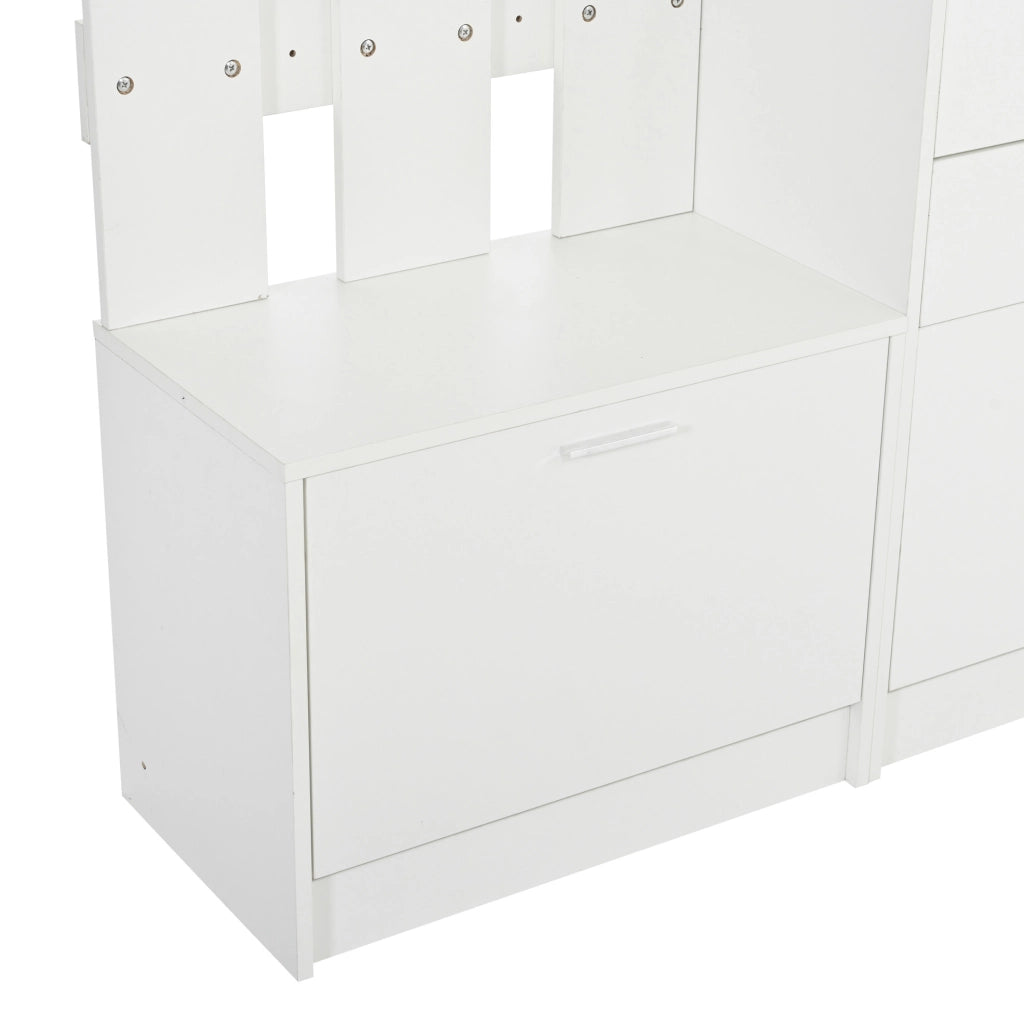 Mobile ingresso multifunzione con specchio; 2 cassetti; 2 scarpiere ribaltabili; MDF bianco 110x34x185 cm