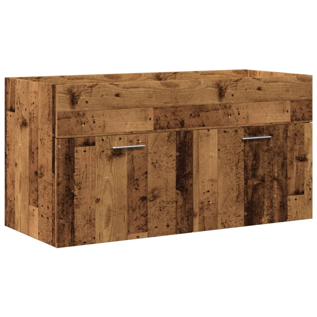 Mobiletto da bagno a parete con lavabo e vano contenitore integrato 90 x 38,5 x 46 cm legno composito finitura effetto legno anticato 02_0055844