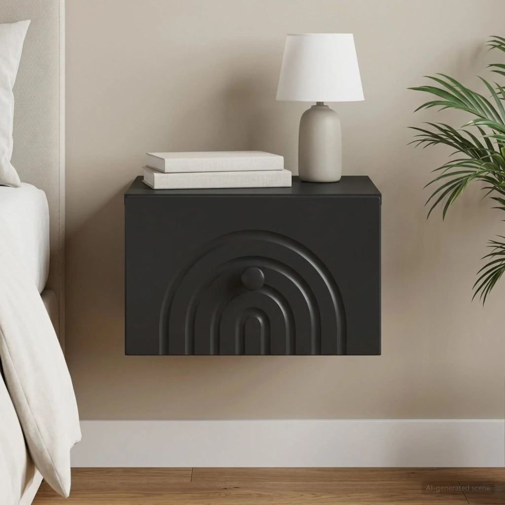 Mobiletto da notte a muro con cassetto Nero 33 x 34,5 x 20 cm 898087