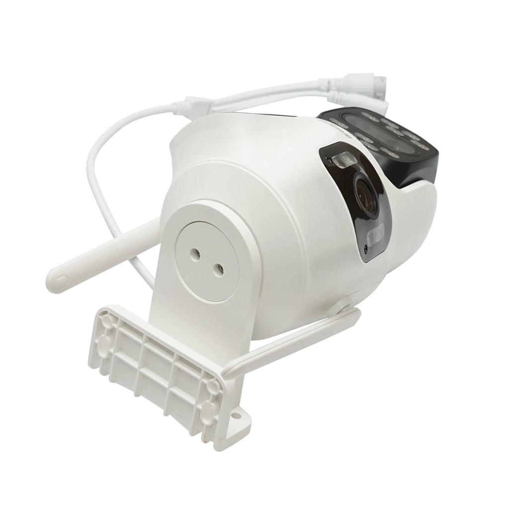 Telecamera di sorveglianza con 4 lenti, 3 obiettivi da 12 MP, 2 CPU dual control, P2P WIFI 2.4GHz, PTZ con sensore di movimento, visione notturna a colori, rilevamento umano AI e applicazione iCSee