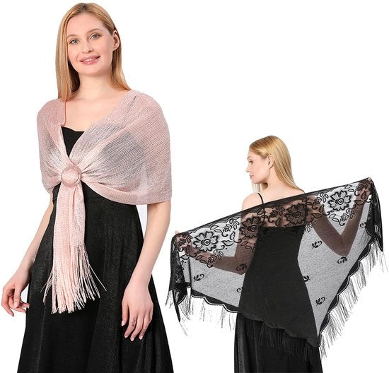 Accessorio elegante per abito da sposa - 2 pezzi - sciarpa con bordo - accessorio per abito da sposa - sciarpa da sera - materiale poliestere soffice