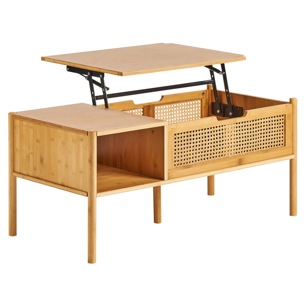 Tavolino da caffè in bambù naturale e rattan 99 x 48 cm con piano d'appoggio per il soggiorno in stile Boho