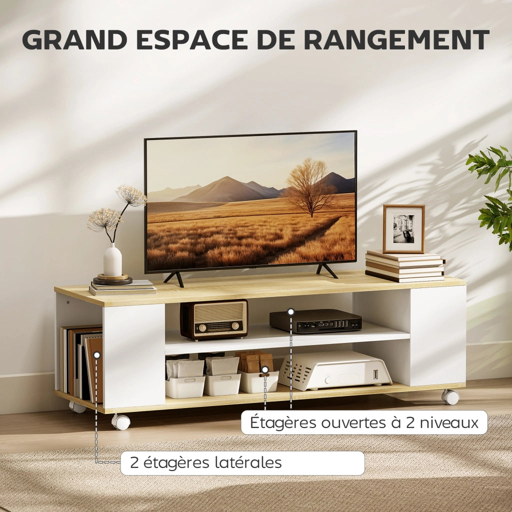 Mobile TV con ruote 120 cm ¨C zephmum ¨C bianco e naturale