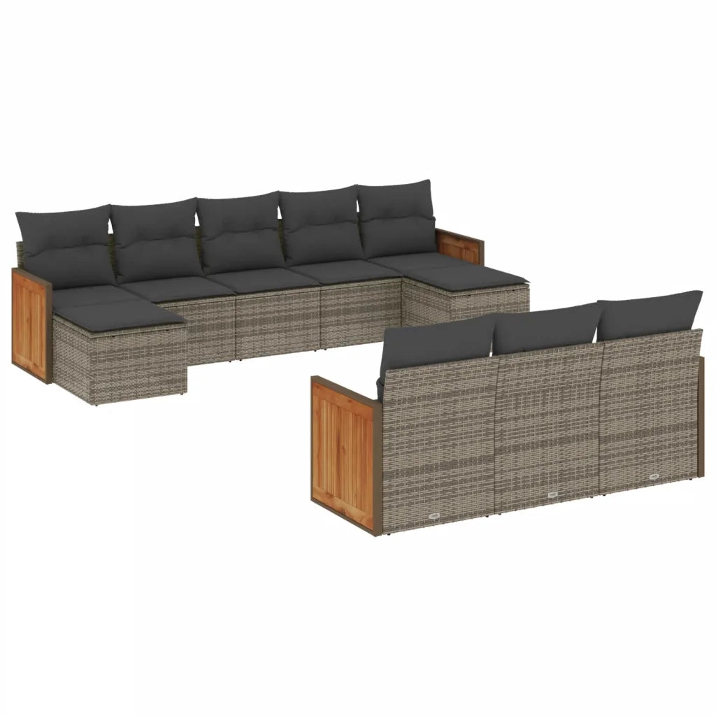 Set Divano da Giardino 10 pz con Cuscini Grigio in Polyrattan 3228097