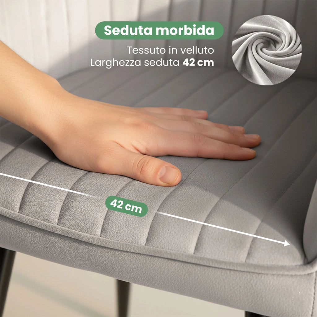 Set di 2 Sedie in velluto con cuciture verticali FLORENCE Grigio gambe nere