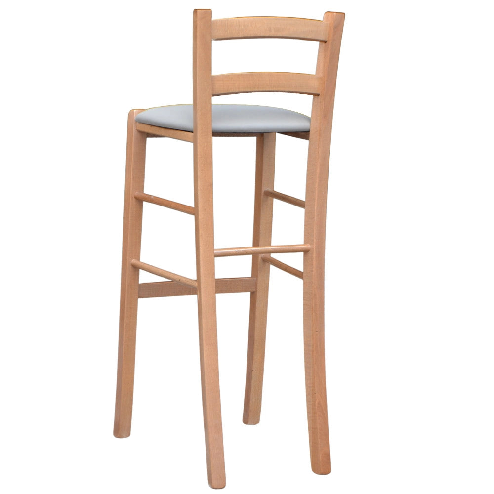 Sgabello alto bar di legno noce chiaro h 80 cm seduta similpelle grigio tortora