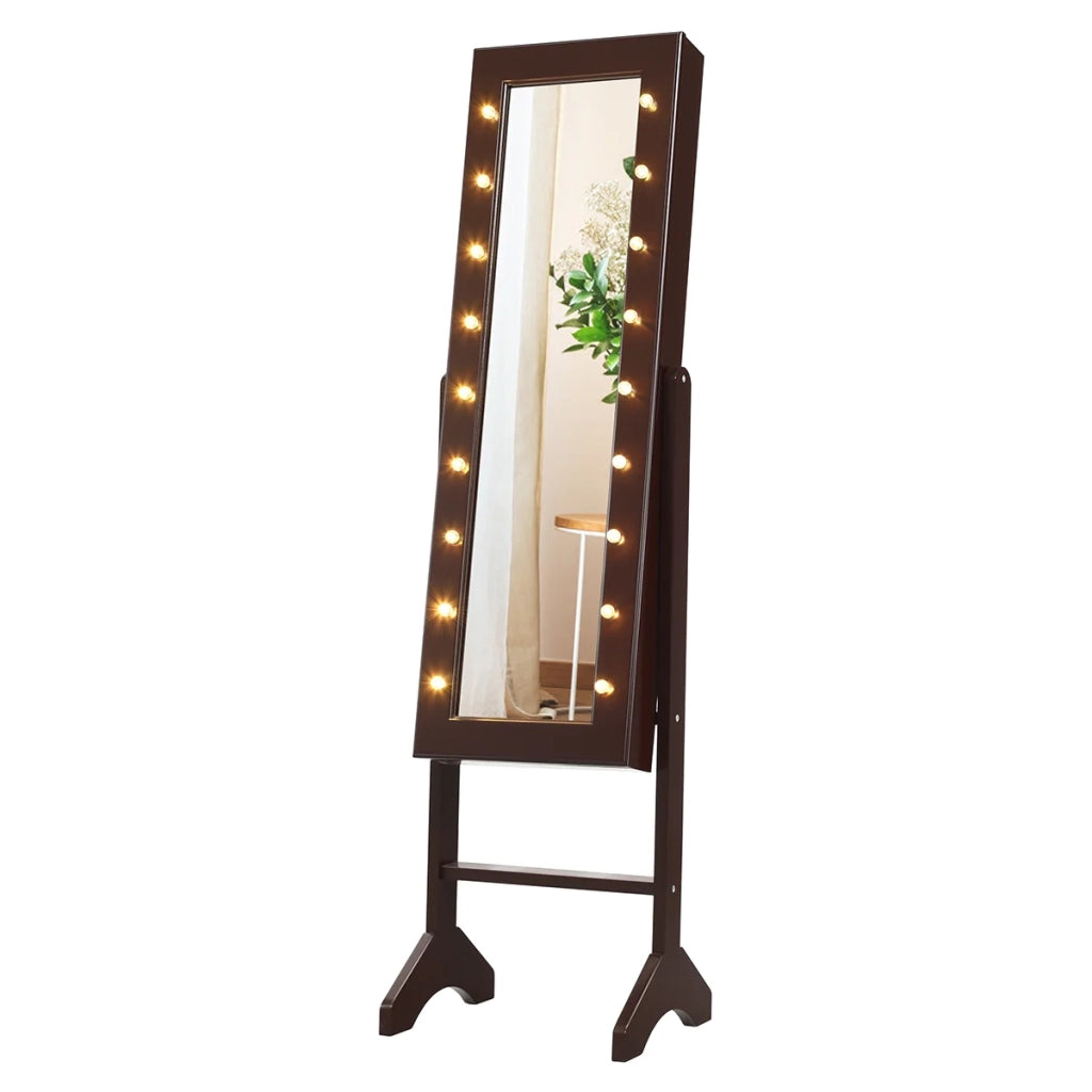 Mobile portagioielli indipendente 35 x 31,5 x 145 cm con specchio e 18 LED design moderno in MDF marrone 20_0010378
