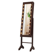 Mobile portagioielli indipendente 35 x 31,5 x 145 cm con specchio e 18 LED design moderno in MDF marrone 20_0010378