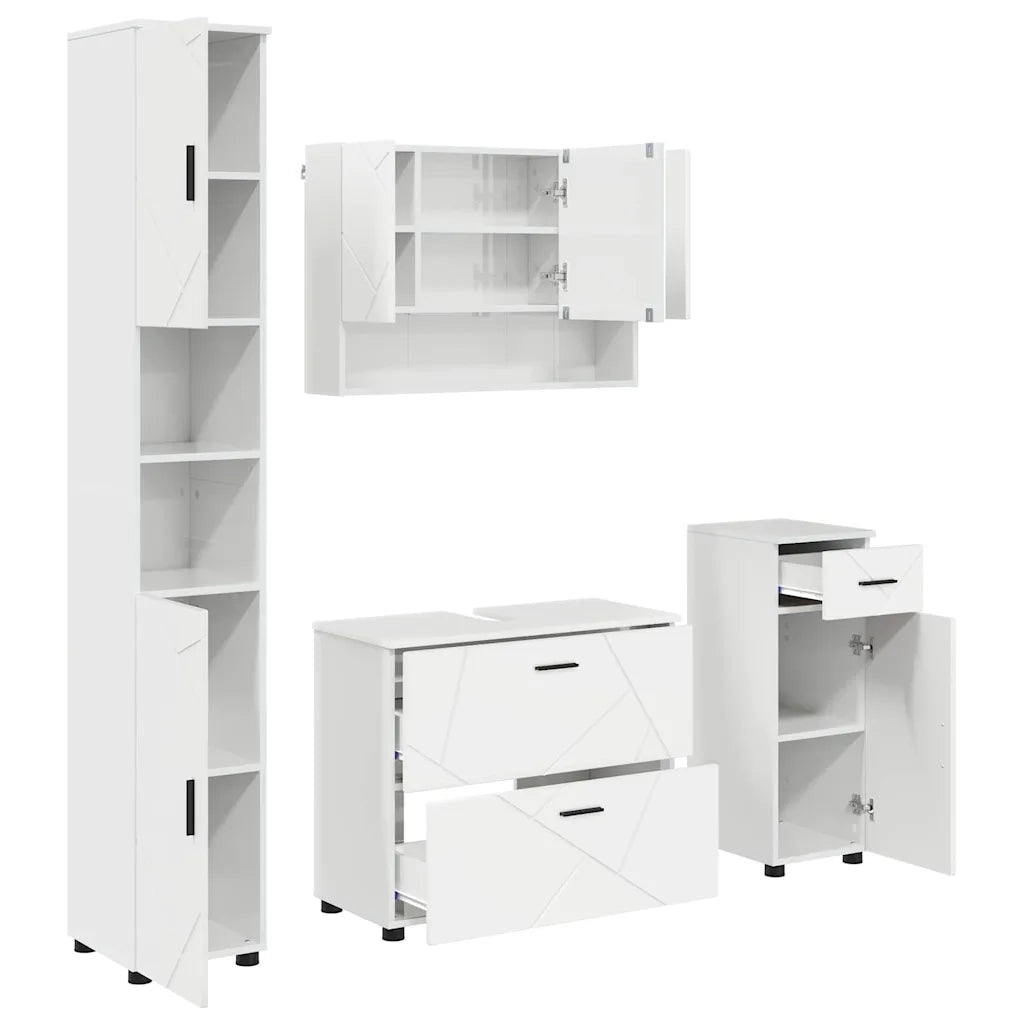Set di mobili per il bagno con cassetto 4 pcs Bianco Lucido 3393057