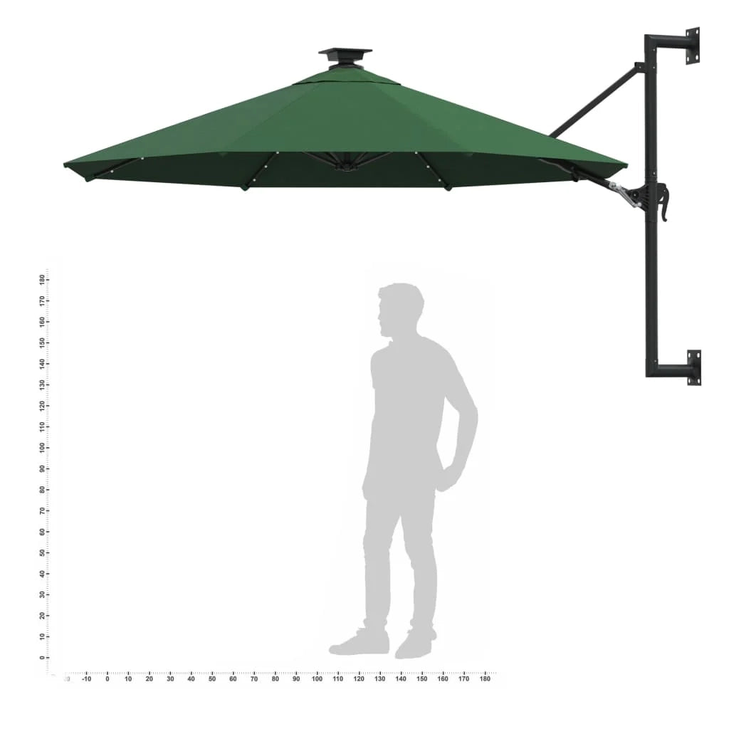Ombrellone da parete con palo in metallo e LED 300 cm verde 02_0008697