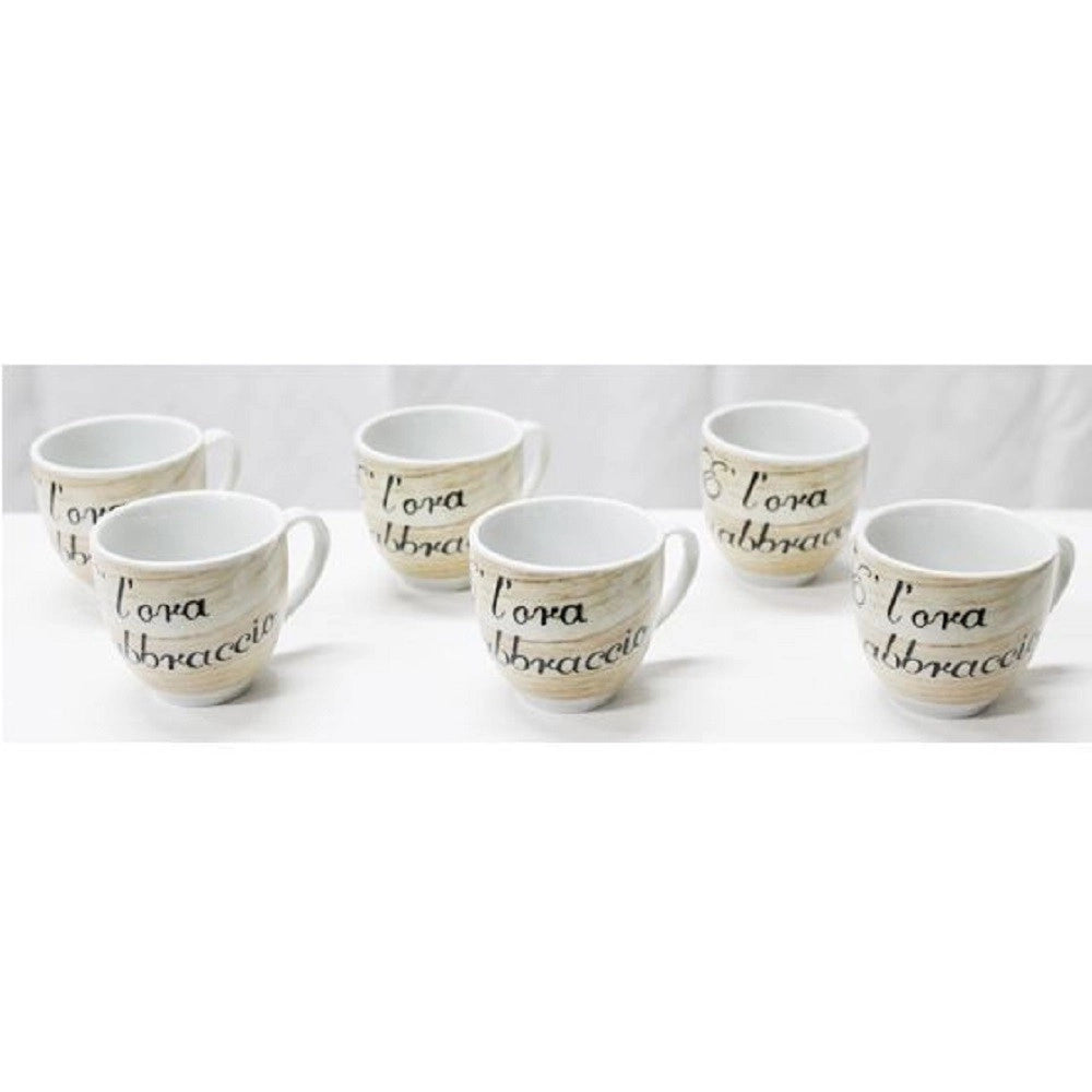 Trade Shop - Set 6 Pezzi Tazzine Tazze Da Caffè Ceramica Scritta L'ora Abbraccio Espresso Bar -