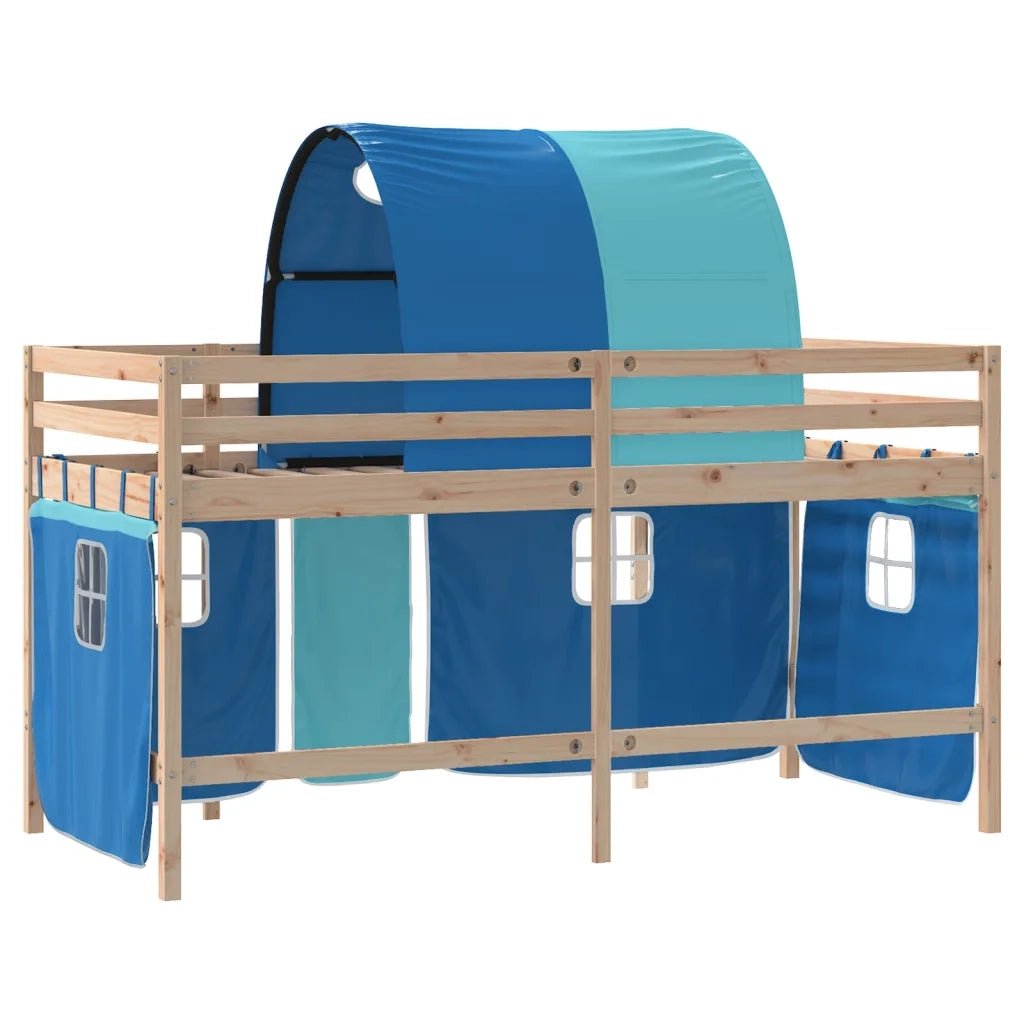 Letto a Soppalco con Tunnel Bambini Blu 90x190cm Massello Pino 3207001