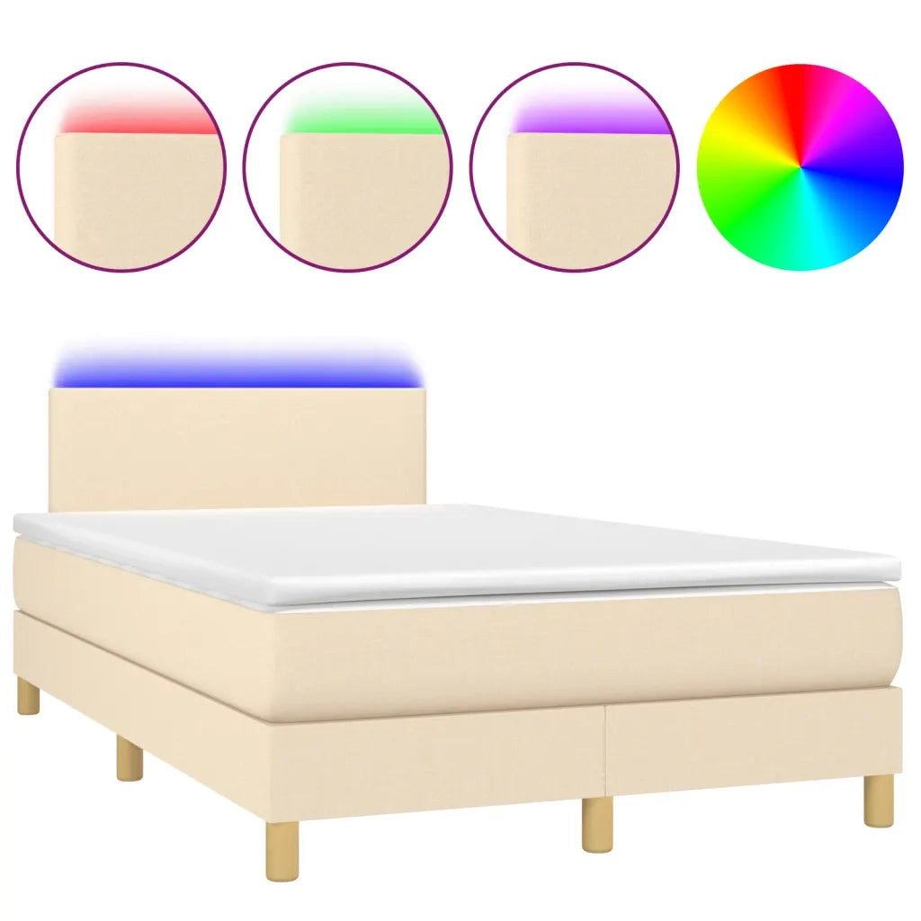 Letto a Molle con Materasso e LED Crema 120x190 cm in Tessuto 3270079