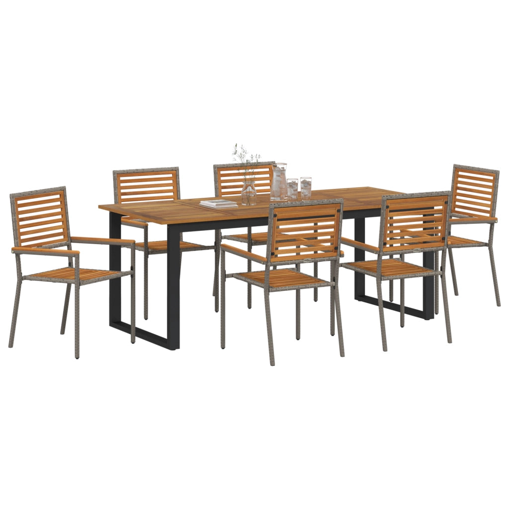 Set da Pranzo per Giardino 7 Pezzi Grigio in Polyrattan Acacia