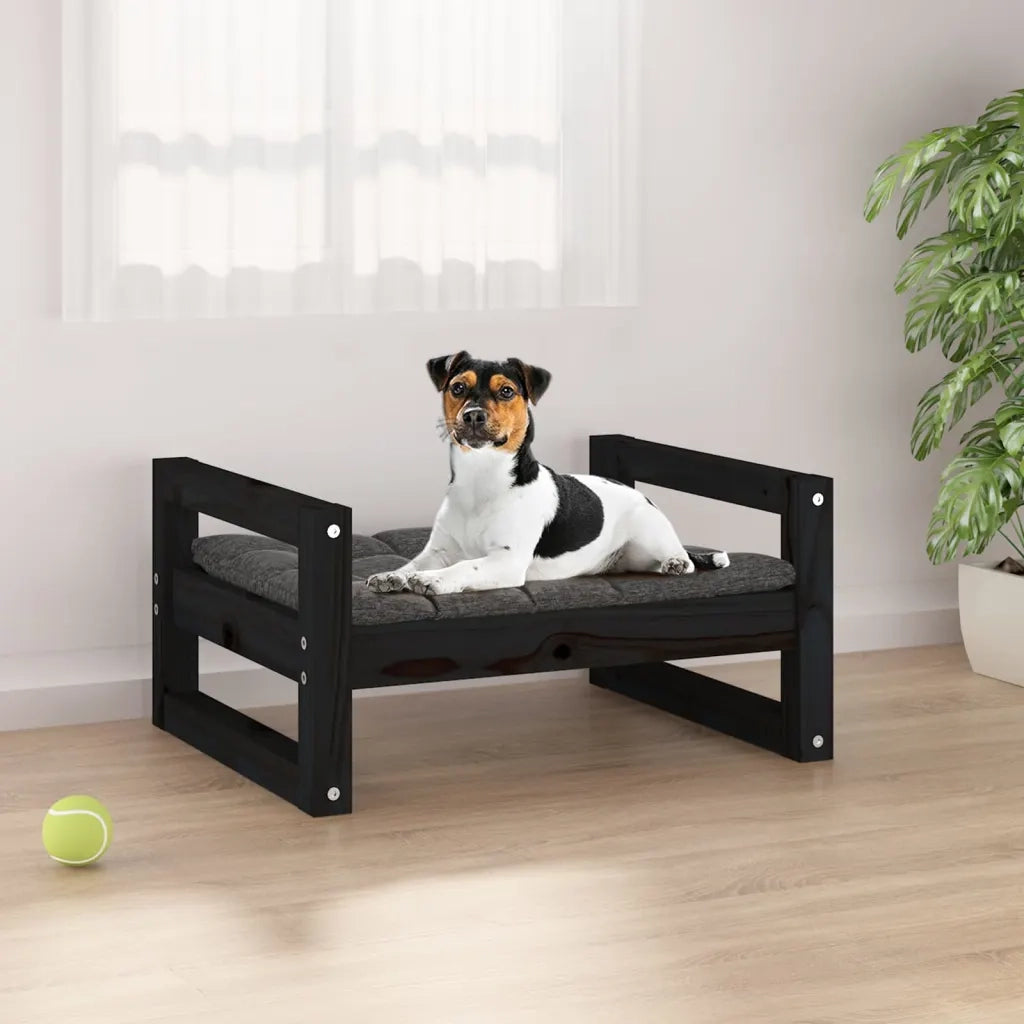 Cuccia per Cani Nera 55,5x45,5x28cm in Legno Massello di Pino 821471