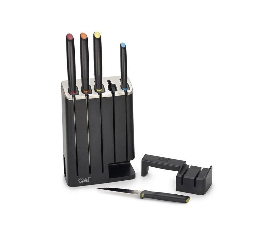Joseph Joseph 10537 Elevate Set di coltelli con blocco 5 pezzi Acciaio inossidabile giapponese con affilacoltelli colore Nero