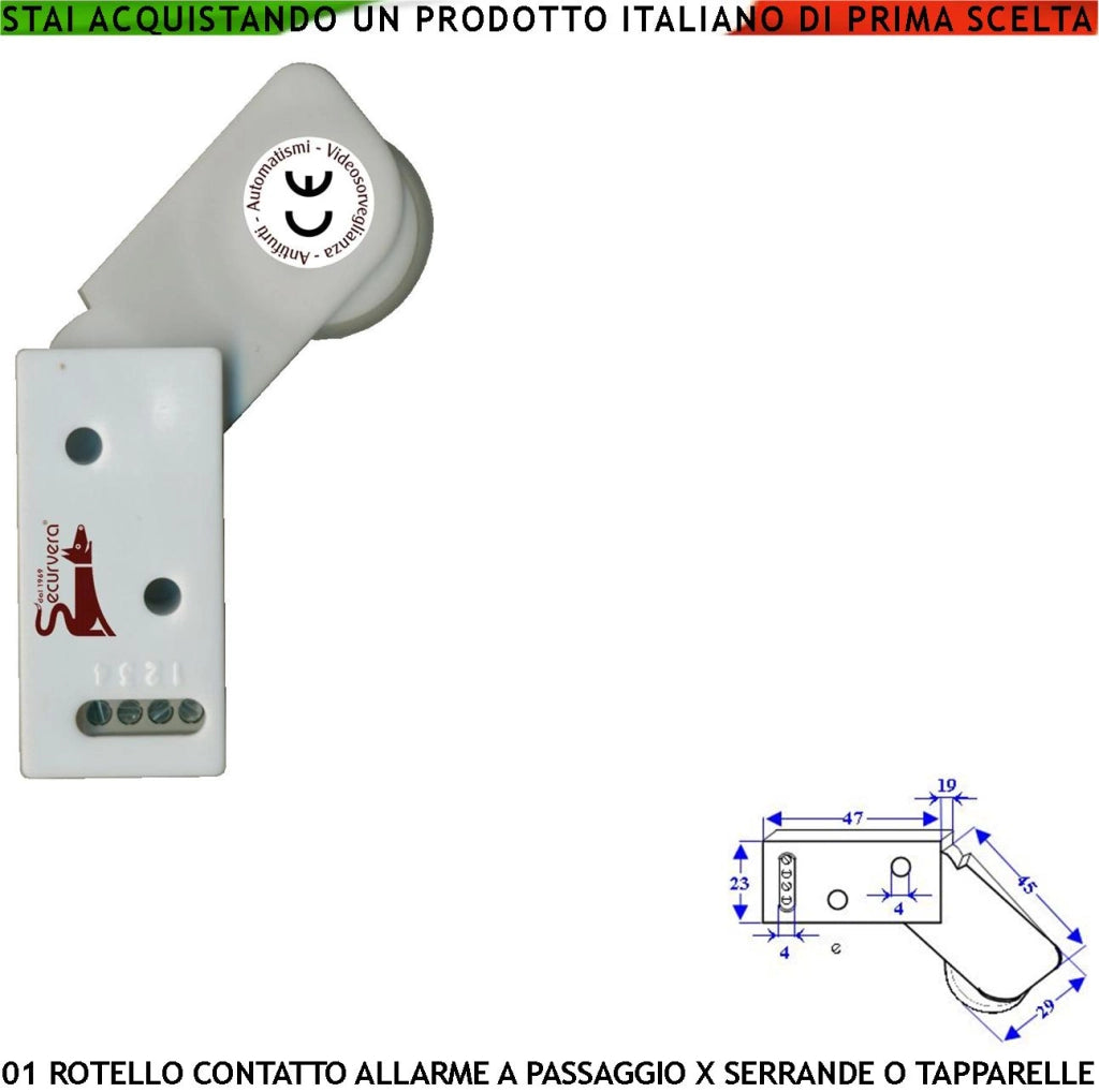 Allarme per Tapparella Rotello Contatto Protegge la Serranda dal Sollevamento la Rotella Antiusura Spinta da Molla con Gammes Muove lo Switch che Genera Impulsi Veloci 50 mS Necessita di Conta Impulsi