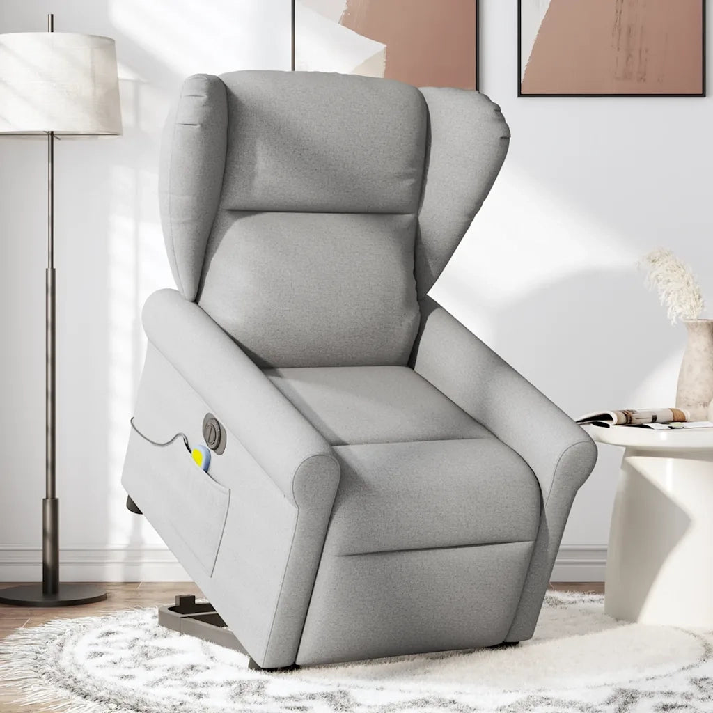 vidaXL Poltrona Alzapersona Massaggi Elettrica Grigio Nuvola Tessuto