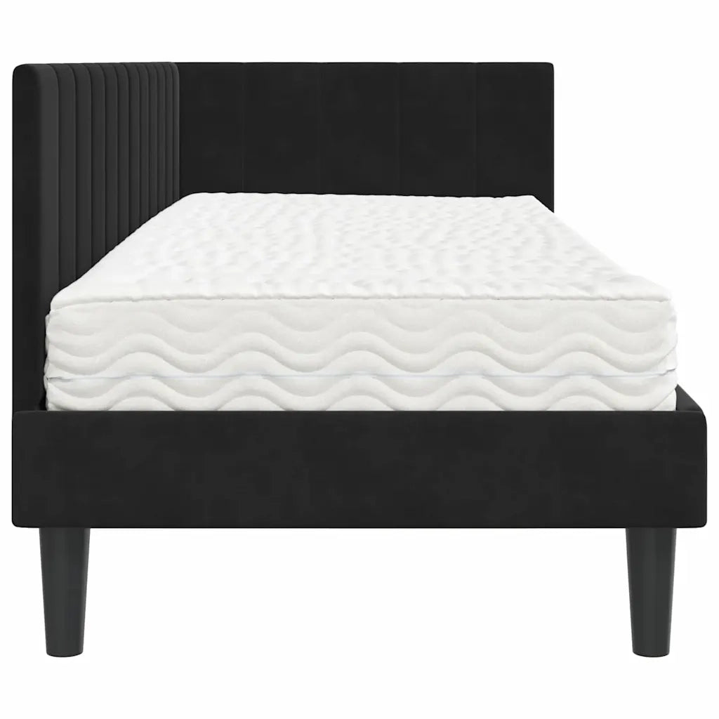 Letto singolo | Letto per adulti | Struttura Letto Angolare con Materasso 2 pcs Nero Velluto