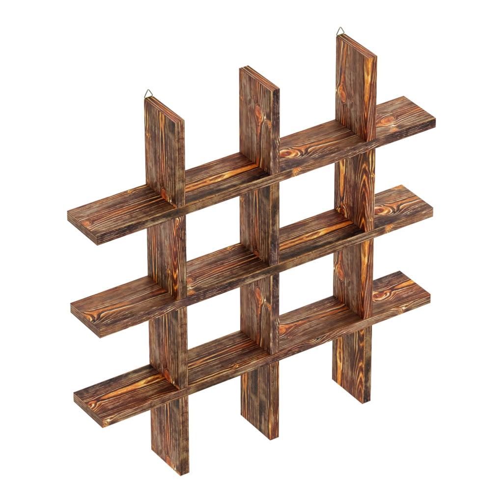 Scaffale da Parete Orimattila con 12 Scomparti 62 x 62 x 9 cm Legno di Pino Tinto [en.casa]
