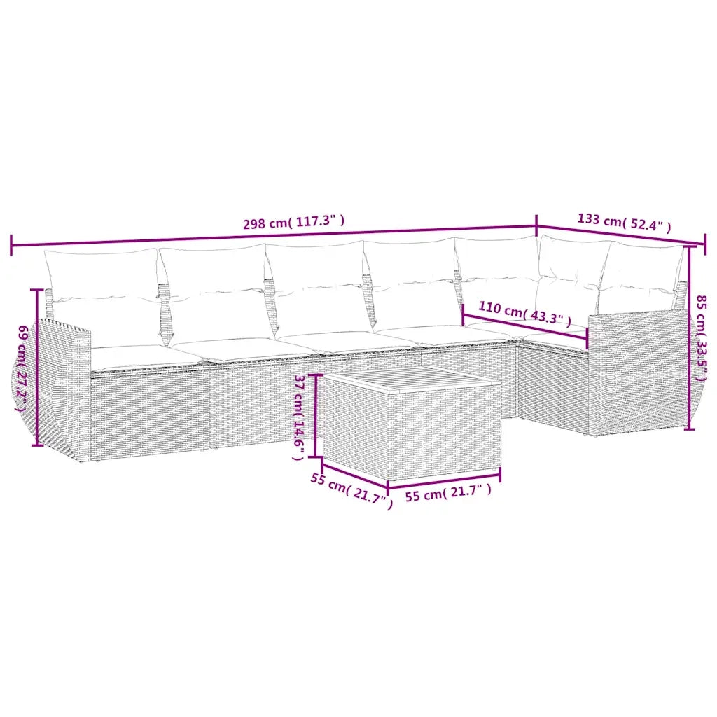 Set Divani da Giardino 7 pz con Cuscini Nero in Polyrattan 3225014
