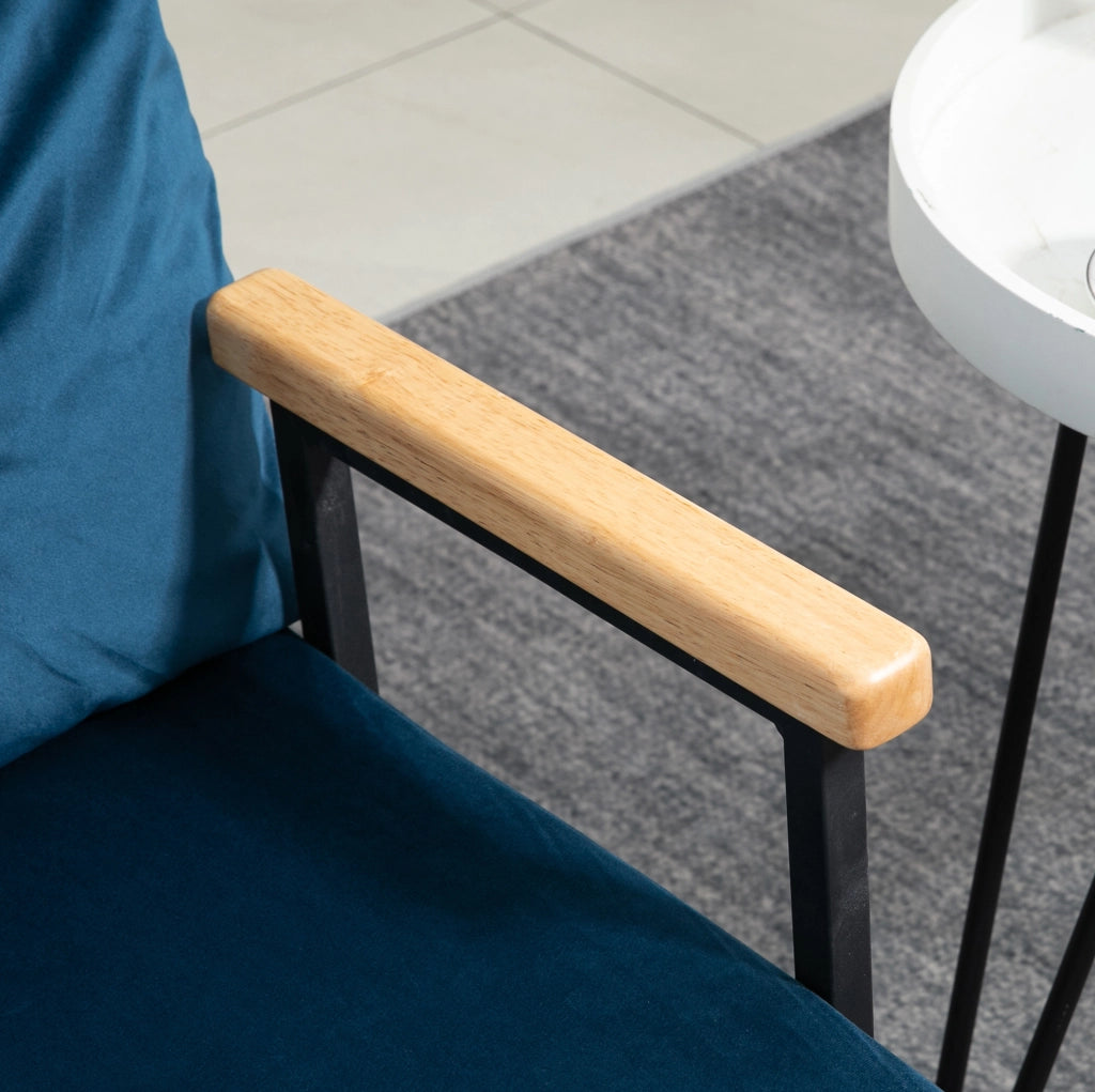 Poltrona Letto Relax in Velluto Blu con Schienale Regolabile 102x73x81 cm