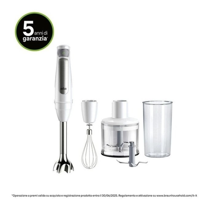 Braun MQ7035IW MultiQuick 7 Frullatore ad immersione 1000W PowerBell Vplus tritatutto 0,5L bicchiere 0,6L frusta colore Bianco